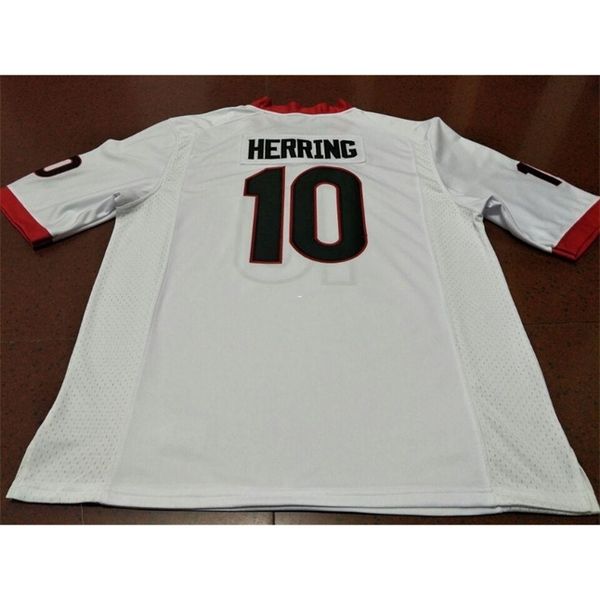 

2604 #10 herring georgia bulldogs size s-4xl red black white college jersey or custom any name or number jersey