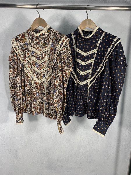 

2021 autumn long elegant floral sleeve printed cotton and female shirts s designers 7z29, White