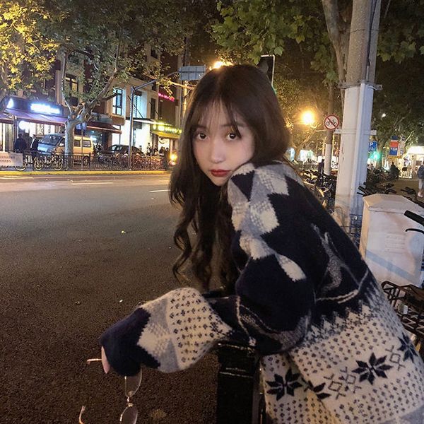 

autumn 2021 and winter new old sensation loose sweater lazy women's mesh 7t0d, White;black