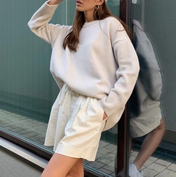 

women's sweaters classic loose sweater pullover o-neck long sleeve knit jersey female solid jumpers basic clothes 2021, White;black