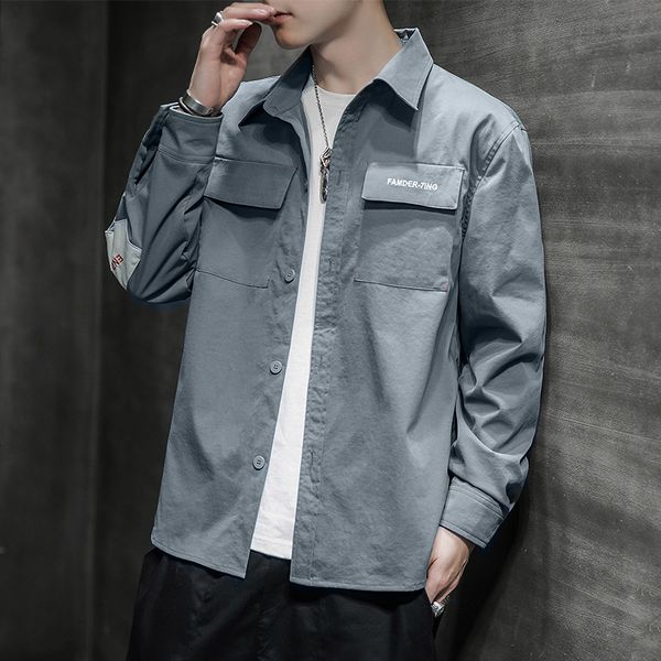 

korean fashion cool clothes summer long sleeve casual loose tooling shirt coat men, White;black