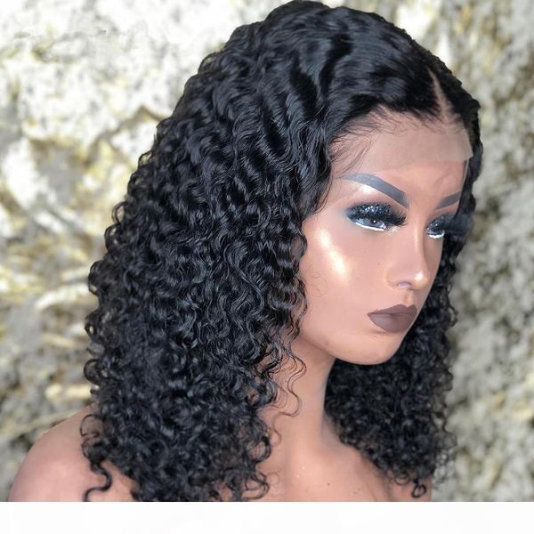 

malaysian jerry curly short bob lace front human hair wig pre plucked for black women glueless 13x4 deep wave frontal wig remy, Black;brown