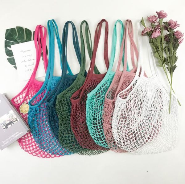 

woven mesh shopping tote net handbags shopper cotton string fruit bags handbag reusable home storage bag sn4636