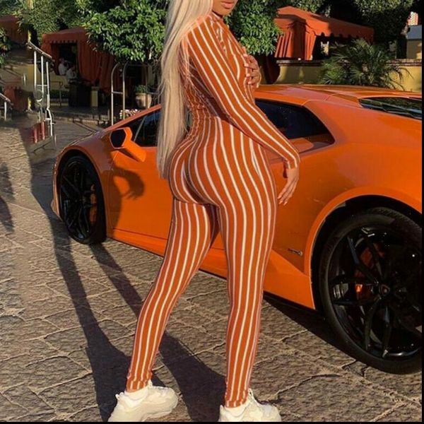 

trendy new women long sleeve v neck stripe bodycon jumpsuit female slim casual playsuits clubwear outfits, Black;white