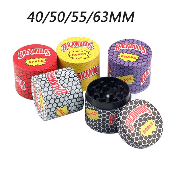 BACKWOODS Grinders Smerigliatrice per erbe in lega di zinco 40mm 50mm 55mm 63mm Diametro 4 strati Smerigliatrici per tabacco a base di erbe in metallo Accessori per fumatori GR303