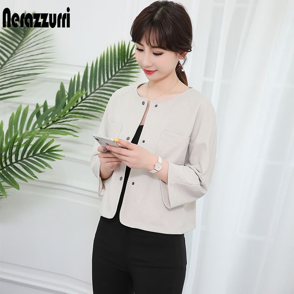 

nerazzurri beige spring jacket women elegant casual plus size short ladies jackets raglan sleeve autumn slim woman clothes 201026, Black;brown