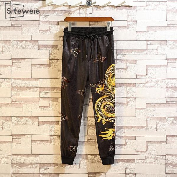 

siteweie mens sweatpants 3d dragon printed loose trouser fashion casual pencil pants joggers pants ropa hombre l6361, Black