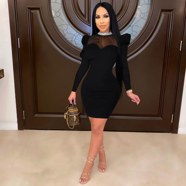 

felyn 2021 dress solid sequins o-neck long sleeve celebrity party mini dress vestidos, Black;gray
