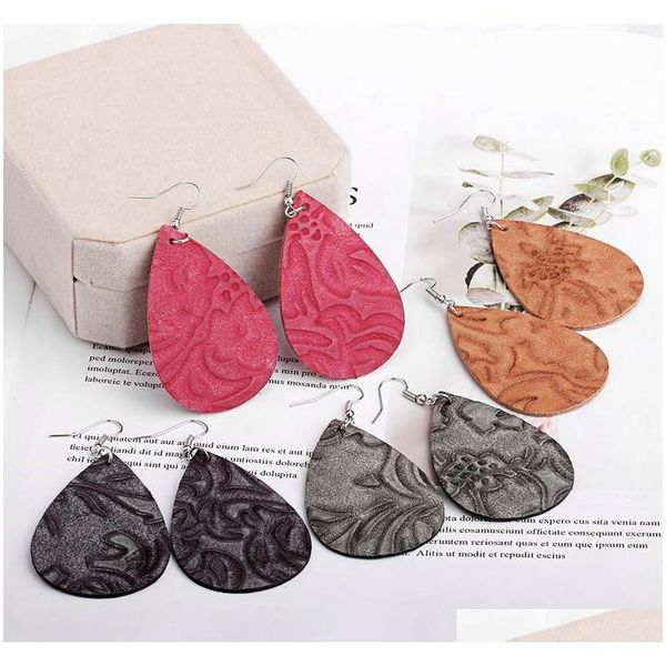 

2019 fashion leather earrings for women boho anaglyph earrings charm teardrop dangle earrings party wedding jewelry 9rtim, Silver