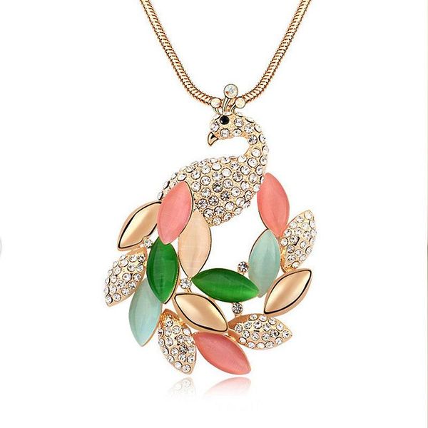 

pendant necklaces dainty elegant pink white opal necklace circle peacock gold chain for women party gothic choker, Silver
