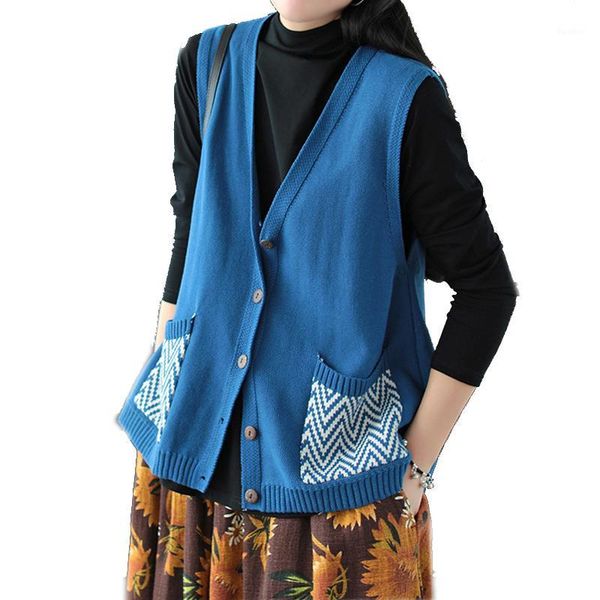 

women knit vest sweater cardigan sleeveless for autumn winter big loose v neck pockets retro vintage fashion a091911231, White