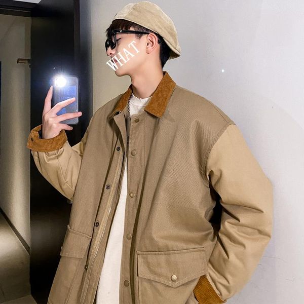 

men's down & parkas winter casual waterproof loose splicing color snow jackets in warm coats green/khaki cotton-padded clothes m, Black