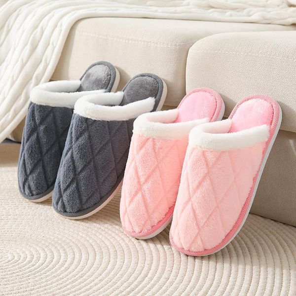 

winter warm home slippers soft comfortable house shoes indoor women men slippers fashion cotton flats loafer plus size 36-451, Black