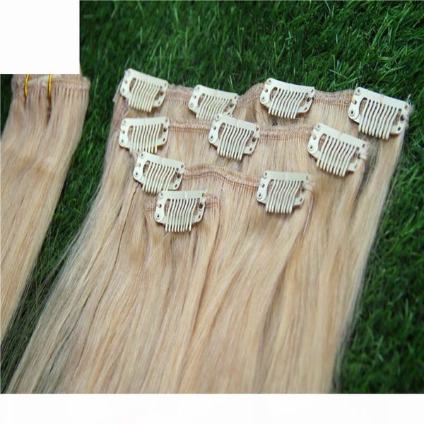 

bleach blonde 100g european hair extensions straight 7a clip in unprocessed hair extensions human hair 1pieces 10-32 inchs, Black