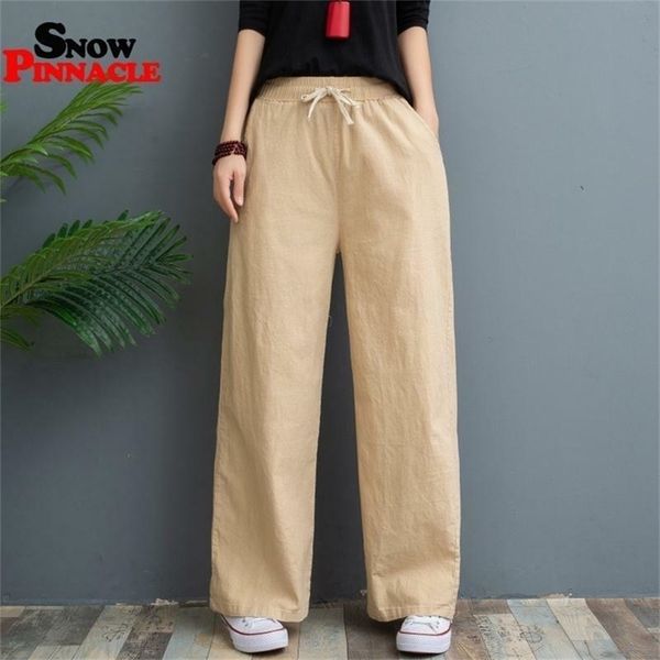 

womens pants spring summer casual cotton linen wide leg solid elastic waist candy colors loose trousers soft plus size -3xl 201119, Black;white