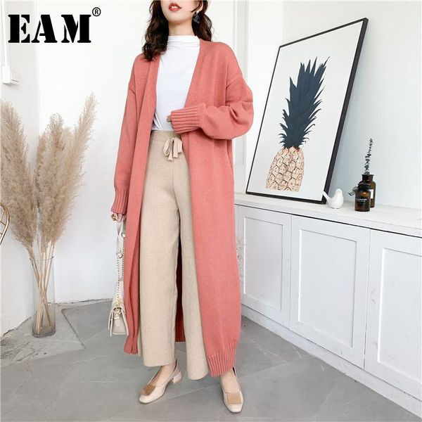 

eam] gray long keep warm knitting cardigan sweater loose fit v-neck long sleeve women new fashion tide autumn winter 2021 1y193, White