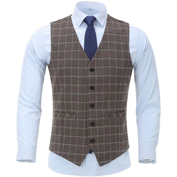

men's 5 button brown plaid suits vest formal business slim fit waistcoats gothic vest gilet homme vintage chaleco casual hombre, Black;white