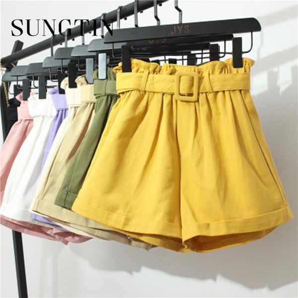 

women's shorts sungtin wide leg a line summer women high waist korean solid black with belt fashion female casual loose, White;black