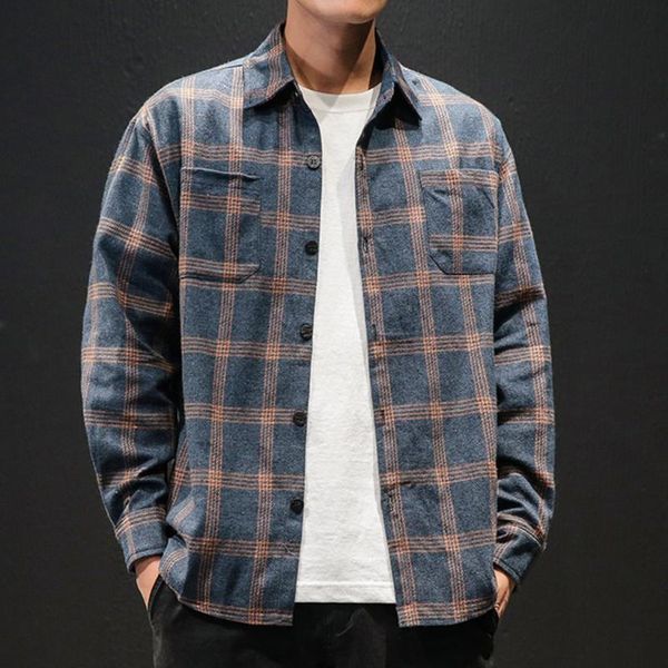 

men's casual shirts camisa shirt 2021 autumn winter blue plaid checkered men long sleeve chemise homme cotton male check, White;black