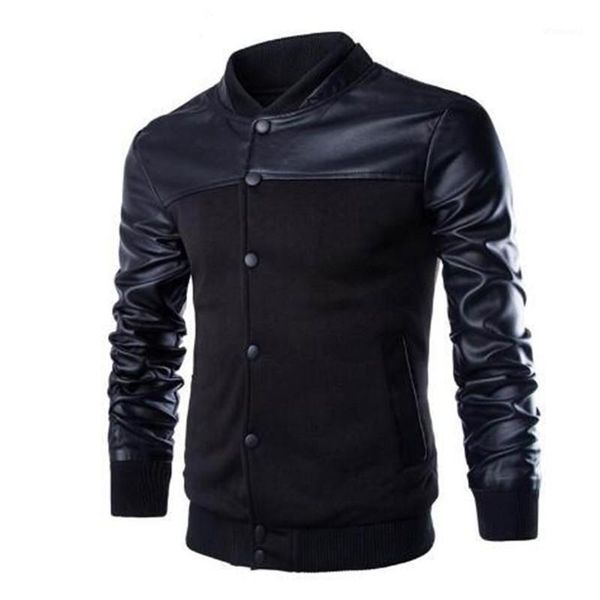 

2021 new arrival leather men's jacket outwear men's patchwork coats spring autumn pu jacket1, Black