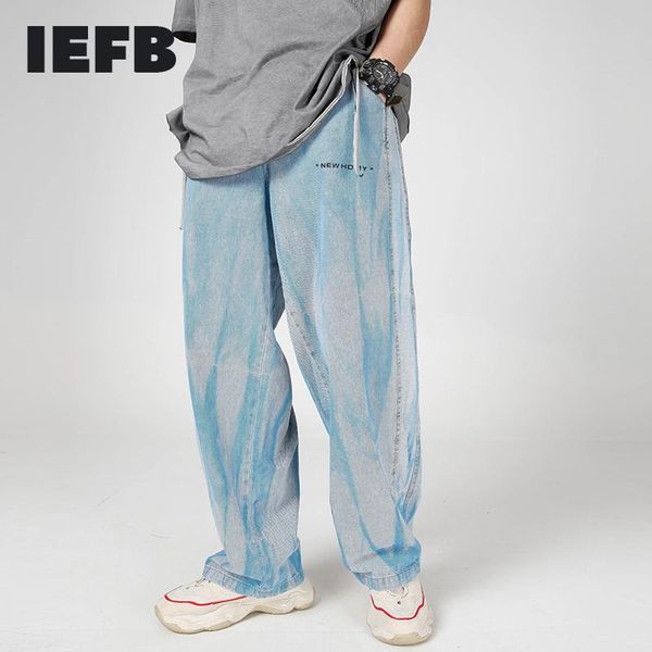 

men's jeans iefb tie dyed denim pants streetwear fashion casual straight loose wide leg harem for male 2021 9y4862, Blue