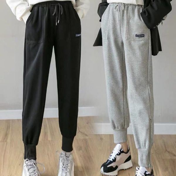 

s-xxl all-match women's winter jogging loose bottoms long solid color thermal sports trousers stacked sweatpants casual pants f4, Black;white