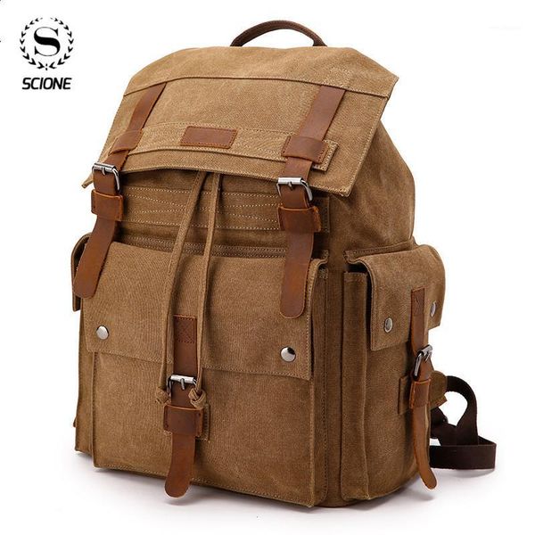 

scione men's vintage backpack 2020 canvas casual bag for men large capacity travel lapbackpack bolsa masculina dropshipping1
