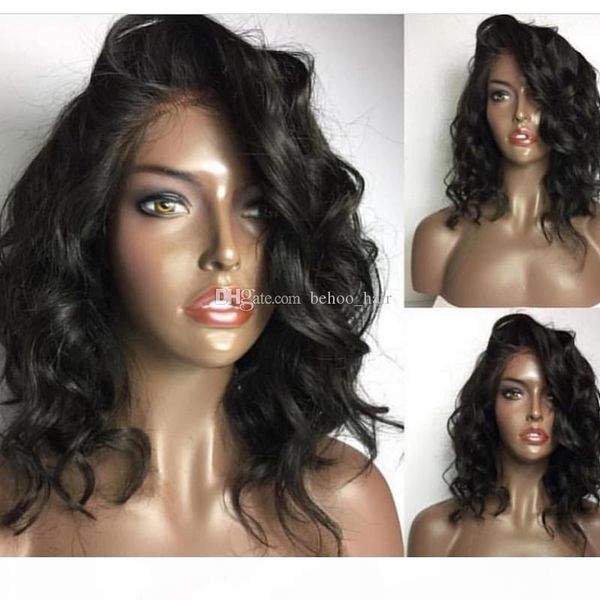 

short bob lace front human hair wigs with baby hair glueless lace front wigs wavy brazilian virgin hair wigs for black woman, Black;brown