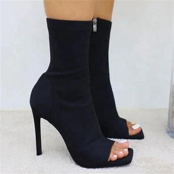 

women's boots ladies peep toe ankle boot supper high heels stilettos female shoes zipper fashion new comfortable shoes, Black