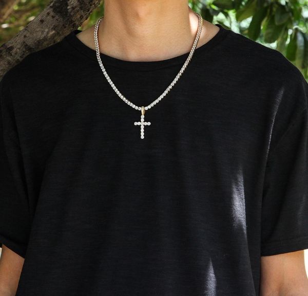 

iced out zircon cross pendant with 4mm tennis chain necklace set men's hip hop jewelry gold silver cz pendant necklace sqcbhdp luckyhat