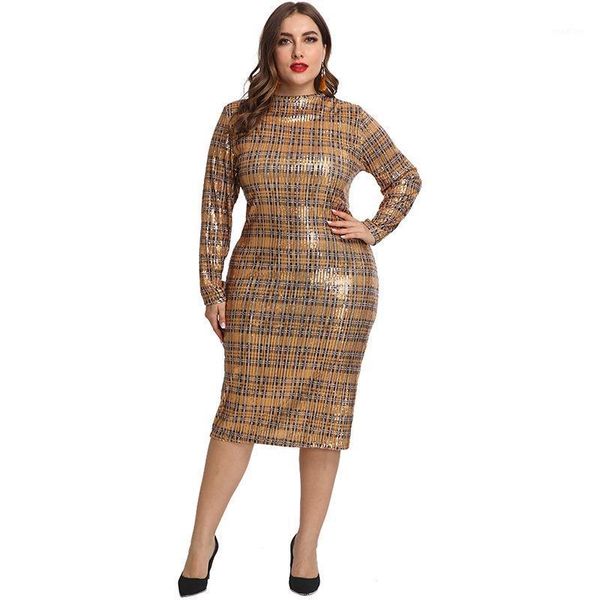 

plus size xl-5xl women party plaid sequined dress bodycon club sheath long sleeve ladies midi glitter dresses feminino vestidos1, Black;gray
