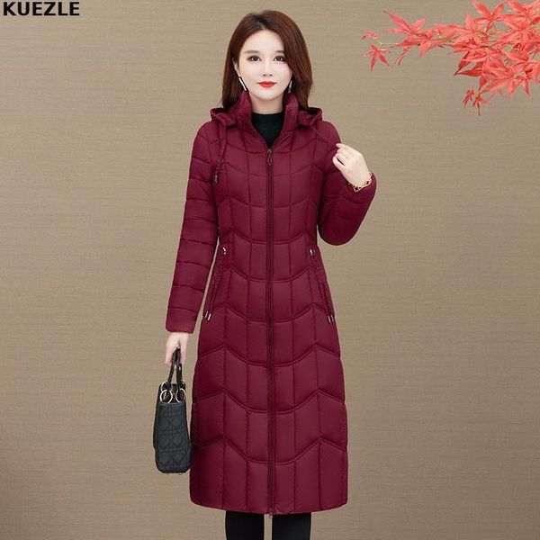 

women's down & parkas midi long coat parka winter jacket women cotton coats 2021 ladies slim light section oversize 4xl, Black