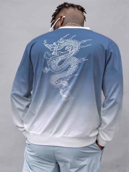 

extended sizes men chinese dragon print ombre sweatshirt h6fc#, Black