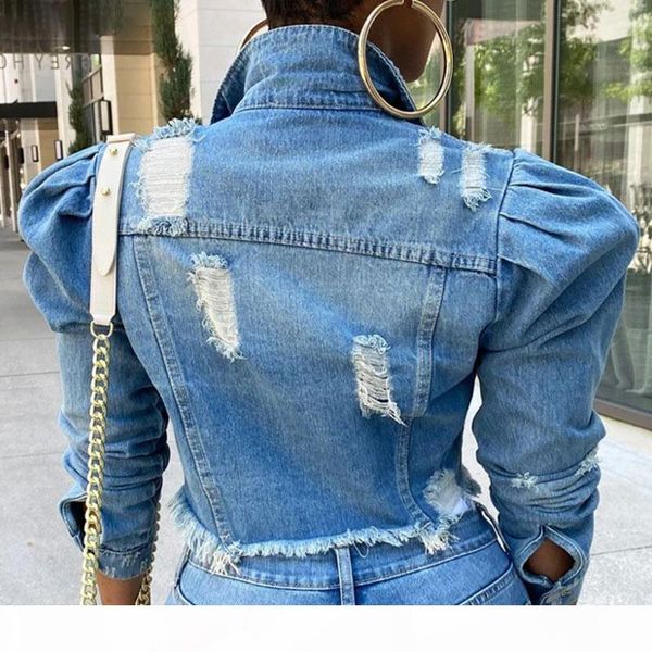 

осенние женские слоеные рукава дырки джинсовые куртки плюс размер одиночная погружная короткая джинсовая куртка женская 2020 разорванная ули, Black;brown