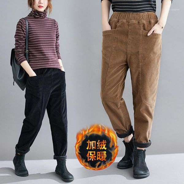 

bornladies 2021 new warm winter cotton wool stacked pants for women vintage casual fashion packet trousers1, Black;white