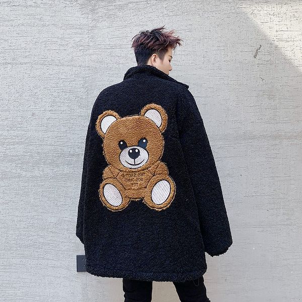 

neploha men's bear graphic printed jackets autumn winter new woman korean streetwear cartoon coats thicken warm man clothing, Black;brown