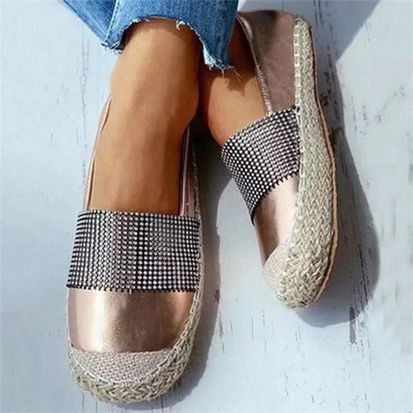 

women loafers flat shoes slip on straw sewing woven fisherman shoes casual plus size mujer patchwork crystal drop shipping #av2d