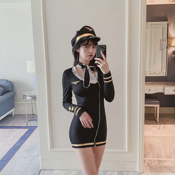 

women's dress erotic cosplay uniform lingerie disco stewardess dressed for ensemble 96oh, Black