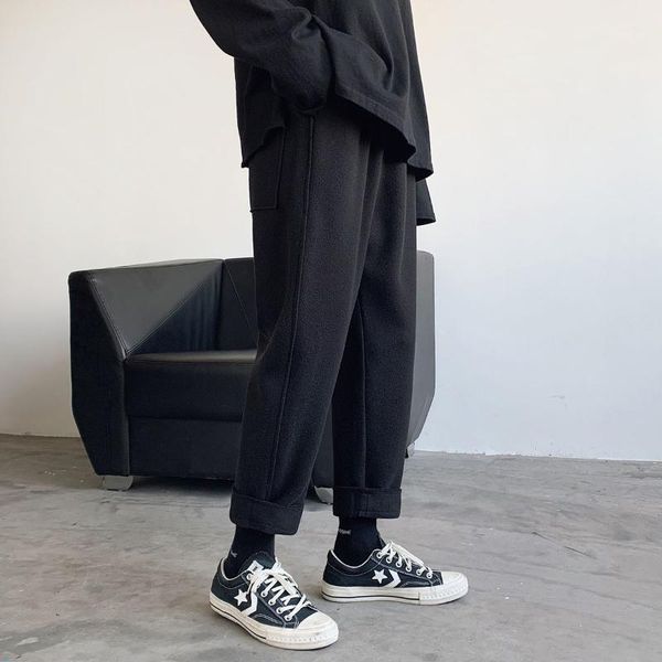 

2020 winter men's fashon thickened woollen pants fashion straight casual pants streetwear grey/black color trouser m-2xl1