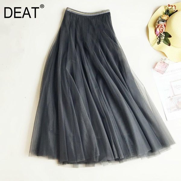 

deat 2020 new spring high waist solid color mesh pleated skirt women korean loose casual ball slim fashion skirt female pd0911, Black