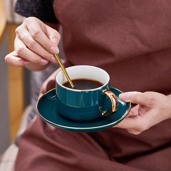 

european luxurious gold rim ceramics coffee tea cups golden grade bone china saucer set birthday couples gifts friends cup sqcefc