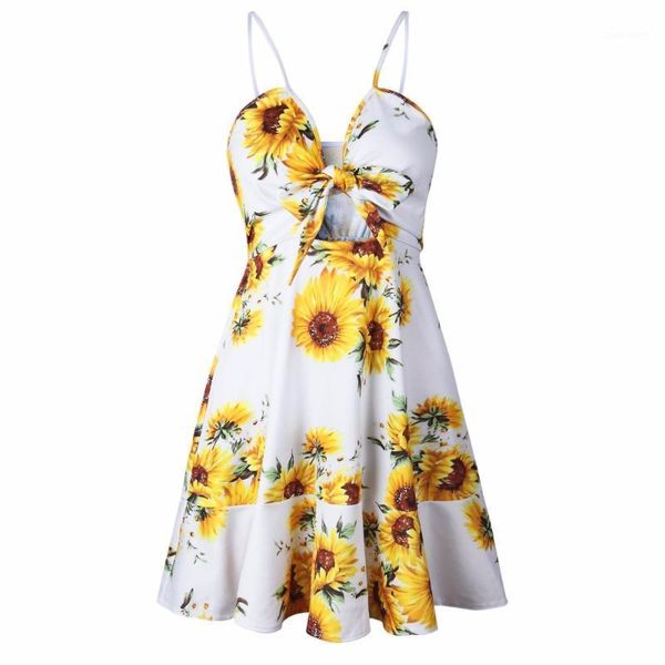 

summer style women printed sunflower bow party dress femme mini dress for women vintage vestido de festa sundress1, Black;gray