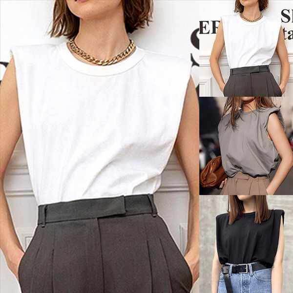 

2020 summer sleeveless female o neck white women blouse shirt ladies loose solid chic casual blouses black cotton brown