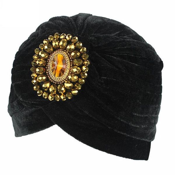 

NDUCJSI Turban Caps Adult Women Fall Solid Colors Gold Beads Drill United States Headdress Casual Pleuche Beanies, Blue;gray