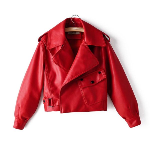 

women's leather & faux autumn women jacket pu motorcycle biker red coat turndown collar loose streetwear black punk outerwear fm004