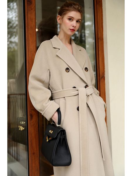 

m101801 beige high-end double-sided cashmere women's middle and long-term 2020 new hepburn fur coat winter, Black