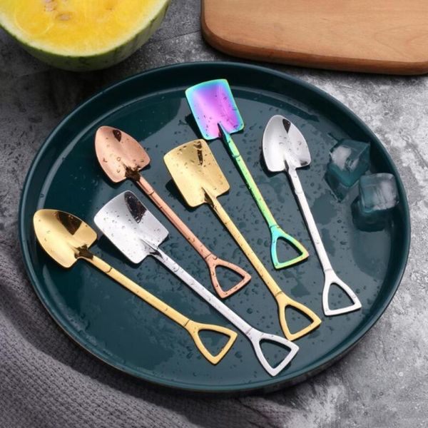 

2pcs set creative shovel small spoon fork taro spoon coffee mixing spoon stainless steel long handle fork home decoration h wmtxfu