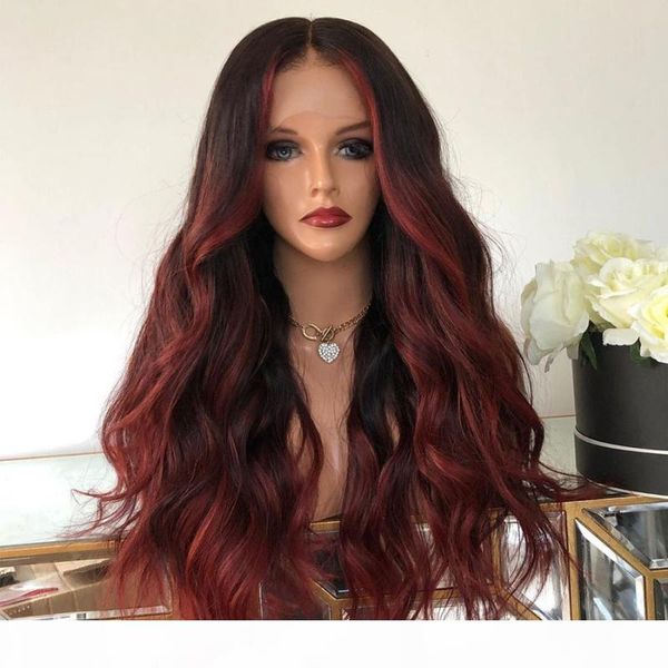 

ombre 1b red 13x6 lace front human hair wigs for black women 180density pre plucked 360 lace frontal wigs bleached knots, Black;brown