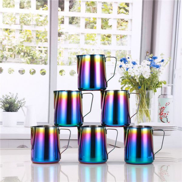 

stainless steel cup colorful pull flower coffee pitcher milk water pots kettles teapot mug drinkware 12oz 20oz