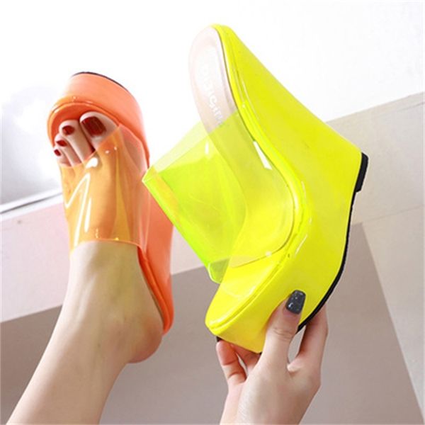 

2020 women's transparent wear high-heeled 16 in flip flops slippers ladies hoes beach shoes ryr2, Black